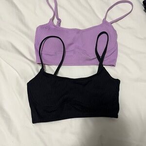 Simons Ribbed Spaghetti Strap Crop Top - Lavender